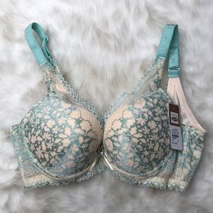 Green Lace Overlay Underwire Padded Bra 36B NEW